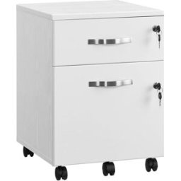 VASAGLE Archivador móvil con cerradura y 2 cajones de color blanco