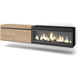 Skraut home Mueble tv efecto madera roble negro 208x35x45cm chimenea efecto fuego