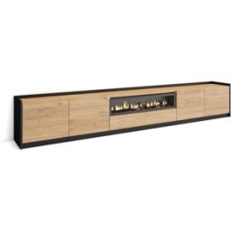 Skraut home Mueble tv efecto madera roble negro 310x37x50cm chimenea efecto fuego