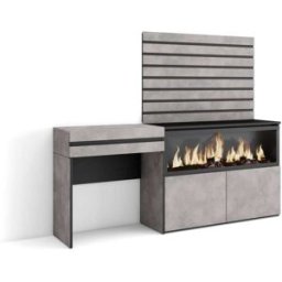 Skraut home Tocador efecto madera cemento 177x35x145cm chimenea efecto fuego