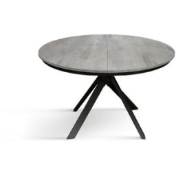 Konte.Design Mesa redonda gris cemento, patas de metal antracita 120-170cm