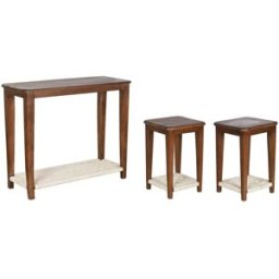 NIYLO Conjunto de 3 mesitas en mango marrón 95x40x81 cm