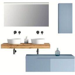 AQA DESIGN Mueble de baño de 7 piezas en melamina roble/azul tiffany