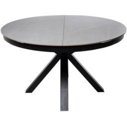 Koketto Home Mesa redonda extensible 130 patas negras y tapa porcelánica gris