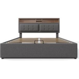 Urban Meuble Cama queen size en tela gris con puerto usb c 160*200cm