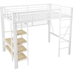 ComfortXL Cama alta 140x200 cm con LED perchero y red blanca