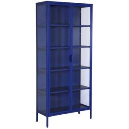 sweeek Aparador, vitrina de acero y vidrio templado con 2 puertas, 180cm,