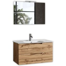 AQA DESIGN Mueble de baño con espejo de 4 piezas en mdf roble nudo