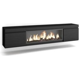 Skraut home Mueble tv efecto madera negro 208x35x45cm chimenea efecto fuego xxl