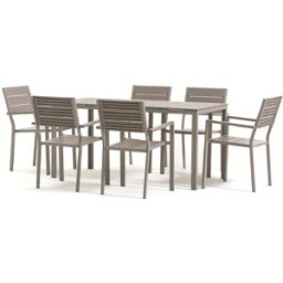 Fuori Conjunto mesa 156x78 cm y 6 sillas con brazos champán