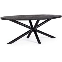 Konte.Design Mesa ovalada de madera de mango y base de acero antracita 200x110 cm