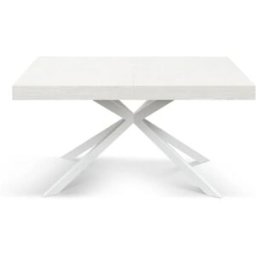 Konte.Design Mesa de madera blanco, base blanca en forma de x, 180×90-260×90