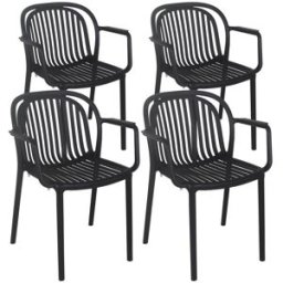 Oviala Juego de 4 sillones de plástico negro