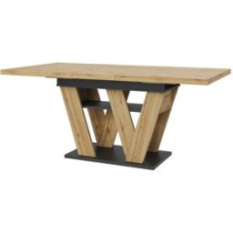 MODFU Mesa comedor extensible con estante 119-158,5×80cm, natural/negro