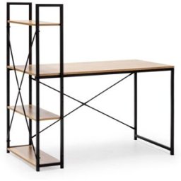 HOMN Mesa de escritorio 3 estantes negro, estilo industrial, 120 cm