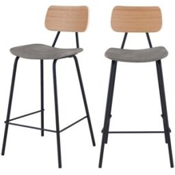 Maison Pavane Set de 2 taburetes para isla de cocina en cuero sintético gris 65 cm