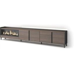 Skraut home Mueble tv efecto madera roble negro 315x35x61cm chimenea efecto fuego