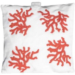 MX HOME Cojín exterior blanco con bordados rojo coral