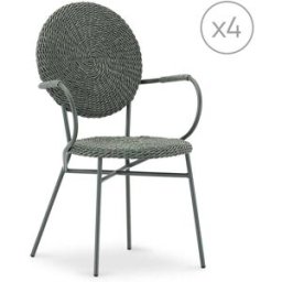 Defora Home Pack de 4 sillas apilables acero y ratan verde