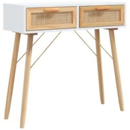 Maison Chic Mesa consola,mesa de entrada madera ratán natural blanco 80x30x75cm