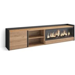 Skraut home Mueble tv efecto madera roble negro 212x35x50cm chimenea efecto fuego