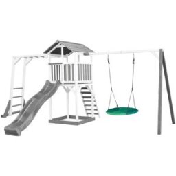 Axi Parque infantil con tobogán gris, columpio nido, madera, blanco/gris