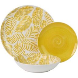 Fijalo Vajilla 18 pzs porcelana amarillo hojas, plato llano: diam.27cm