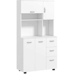 REDOM Aparador de madera blanco 89x39,5x168 cm