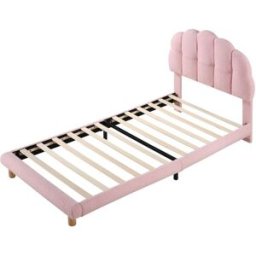 OKWISH Cama infantil rosa de bouclé con cabecero ajustable 90x200 cm