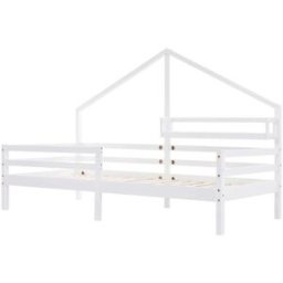 MODFU Cama infantil de madera blanca de 90 x 200 cm con armario y escritorio