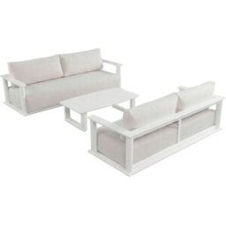 Kerama Conjunto de jardín 6 plazas de aluminio blanco y cojines beige