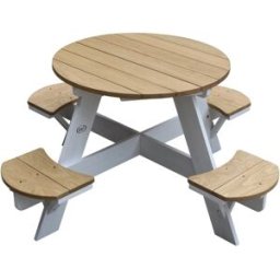 Axi Mesa de picnic infantil redonda con 4 asientos, marrón/blanco