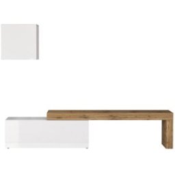 Whous Conjunto de mueble TV 180/290 cm efecto madera blanco brillo / roble