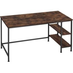 Tectake Escritorio, madera y acero 2 estantes 140 x 60 x 76,5 cm madera oscura