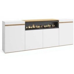 duehome Aparador de 4 puertas con chimenea integrada 203 cm blanco roble arena