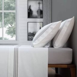 Casa da Laura Sábanas franela 100% algodón rayas gris cama 150/160 1 almohada 45 x