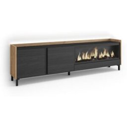 Skraut home Mueble tv efecto madera negro roble 212x35x61cm chimenea efecto fuego