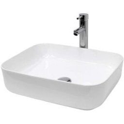 ECD Germany Lavabo blanco de cerámica con juego de drenaje sin reborsadero