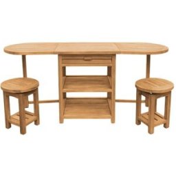 Axi Mesa de bar plegable con dos taburetes, teca