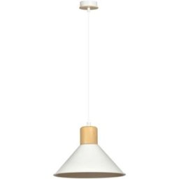 Wonderlamp Lámpara colgante con pantalla cónica de metal blanco y madera