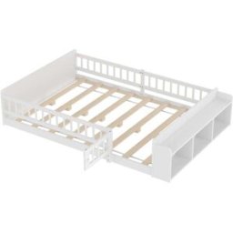 OKWISH Cama infantil blanca de pino con almacenaje 140x200 cm