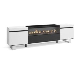 Skraut home Mueble tv efecto madera blanco y negro 200x35x57 chimenea efecto fuego