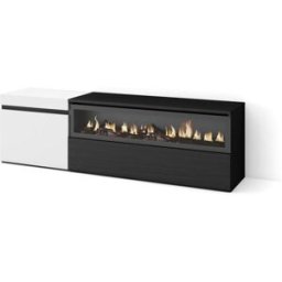 Skraut home Mueble tv efecto madera blanco y negro 150x35x45 chimenea efecto fuego