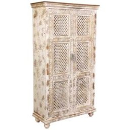 Wanderlust deco Armario de madera artesanal blanco 104x43x188h cm