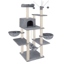 Tectake Árbol rascador para gatos, postes de sisal, antivuelco, 165cm, gris