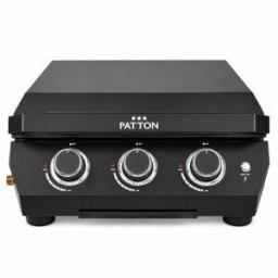 Patton Plancha de gas de mesa de acero inoxidable con 3 quemadores y tapa