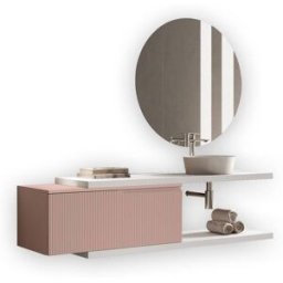 AQA DESIGN Mueble de baño 5 piezas en mdf blanco/rosa empolvado
