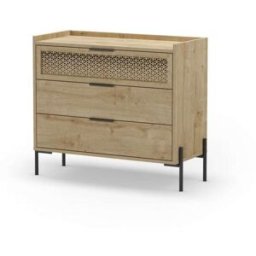 duehome Cómoda de 3 cajones y diseño cannage moderno 90x80 cm roble negro