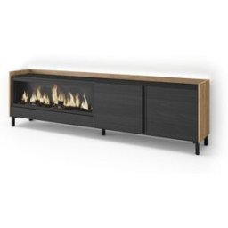 Skraut home Mueble tv efecto madera negro roble 212x35x61cm chimenea efecto fuego