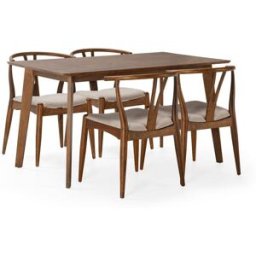 HOMN Juego de mesa 140x80 cm y 4 sillas de comedor color nogal